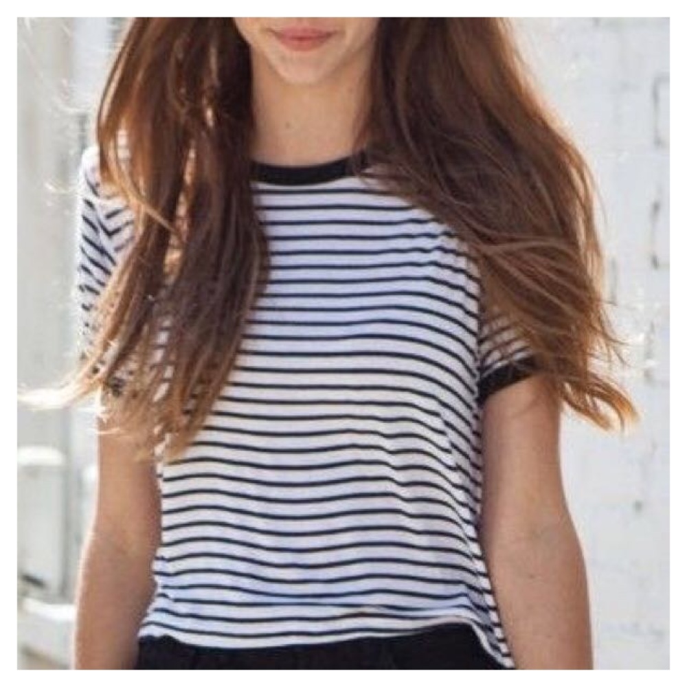 Brandy Melville white and navy blue striped shirt
